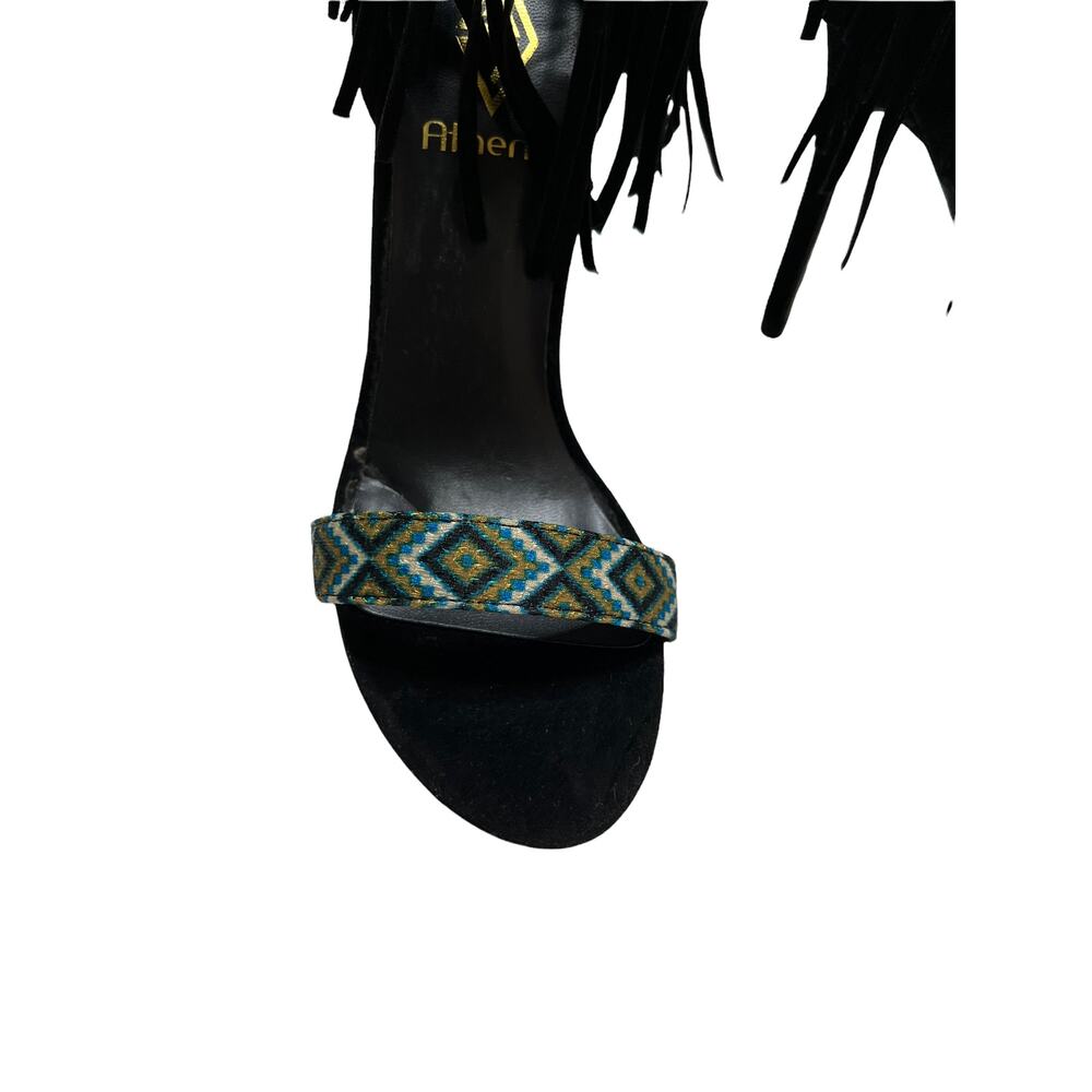 athena women black fringe ankle straps stiletto heels sandals sz 7 - Picture 2 of 11